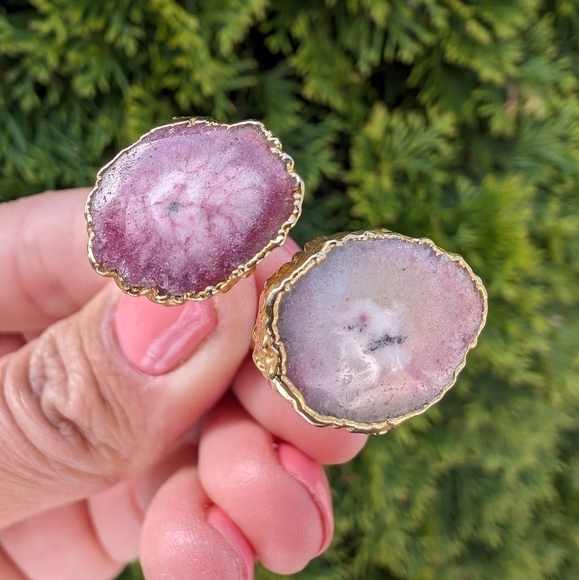 Artisan Handmade In Morocco Adjustable Boho Chic Double Geode Gold Ring Size 10 - Picture 3 of 8